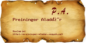 Preininger Aladár névjegykártya